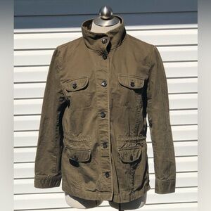 Talbots Size Large Petite Army Green Jacket with 4 Pockets - 100% Cotton